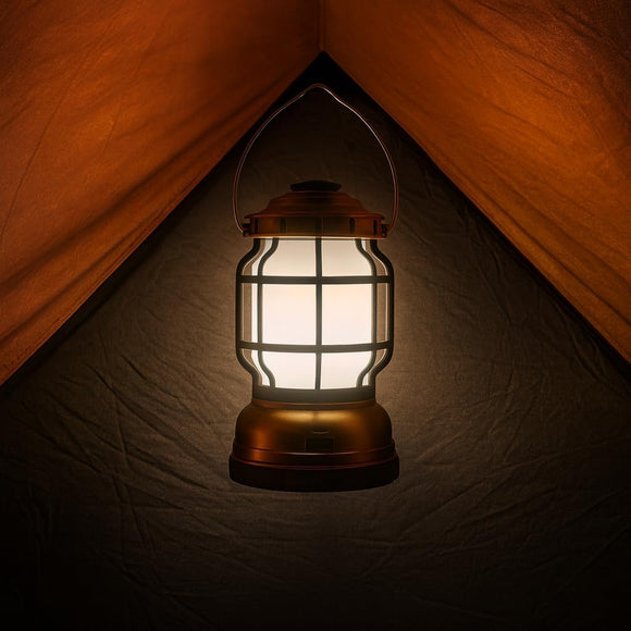 LED Camping Lantern, 2 Modes (White Light & Flame Effect), Dimmable, USB