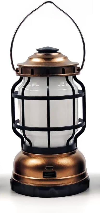 LED Camping Lantern, 2 Modes (White Light & Flame Effect), Dimmable, USB