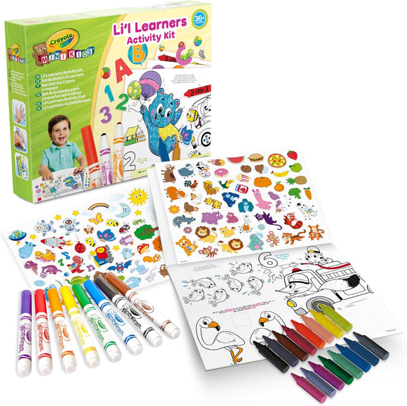 Crayola My First Mini Kids Colouring & Sticker Set | Li’l Learners Activity Kit with Pens & Crayons | Toddler Art Kit 36 Months+
