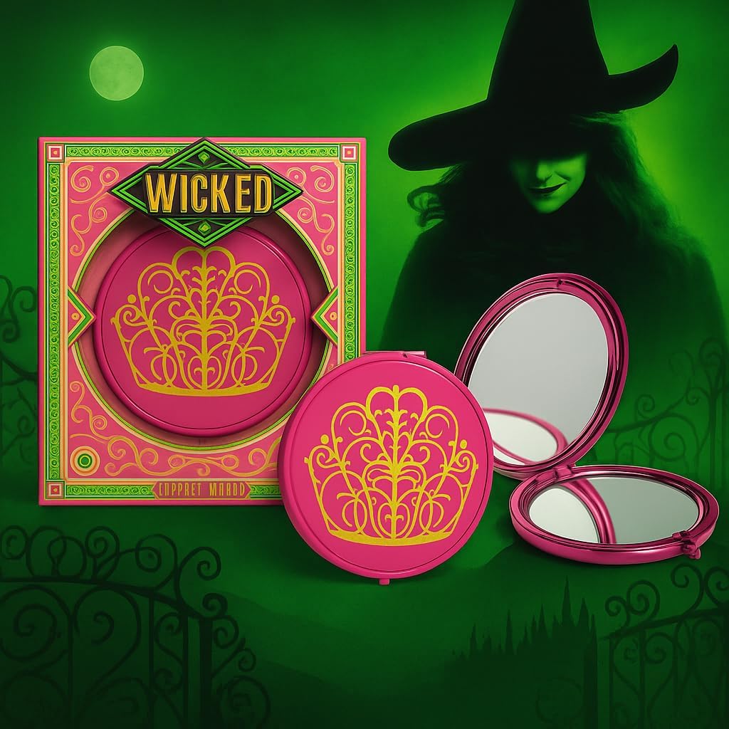 Official Wicked Compact Mirror Glinda Design | Pink Portable Makeup Mirror - 0
