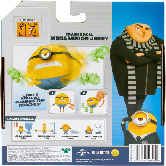 Minions Despicable Me 4 Crash & Roll Mega Jerry Action Figure - Fun Play Feature