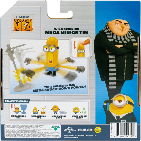 MINIONS Despicable Me 4 Wild Spinning Mega Tim Action Figure Press Down On Tim's head