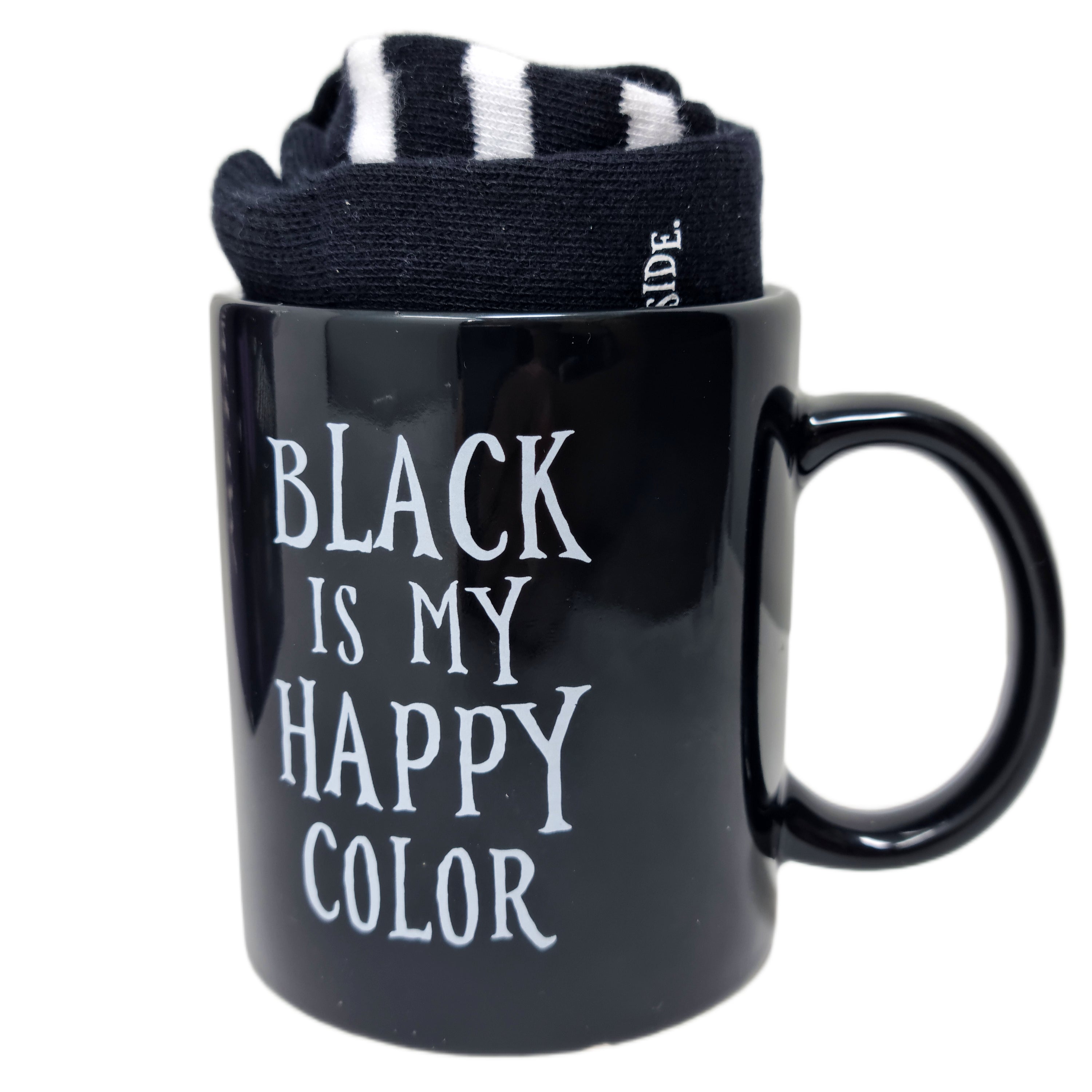 Wednesday Addams Mug & Sock Set Black Gothic Dark Humor Coffee Cup Striped Socks