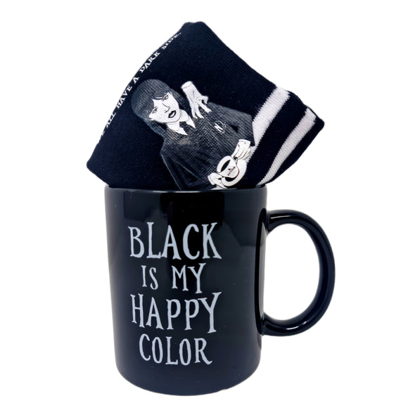 Wednesday Addams Mug & Sock Set Black Gothic Dark Humor Coffee Cup Striped Socks