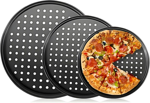 Non-Stick Pizza Baking Pan Round Mesh Tray Set of Three - 26/28/32cm