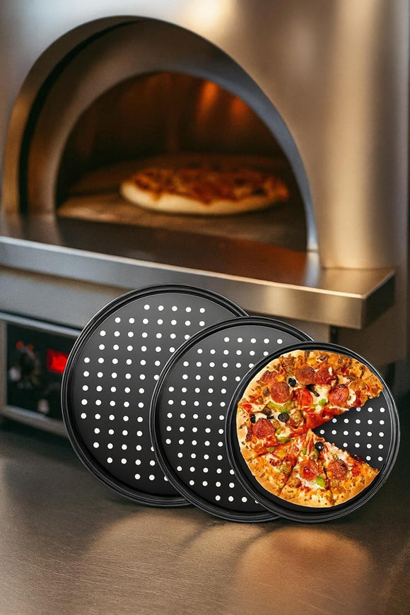 Non-Stick Pizza Baking Pan Round Mesh Tray Set of Three - 26/28/32cm