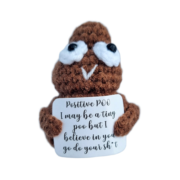 Funny Crochet Poop Plushie with Sign Positive Poo Encouragement Gift Handmade