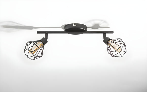 Barba 2 Bulb Ceiling Spotlight Black & Amber - Bulbs Included