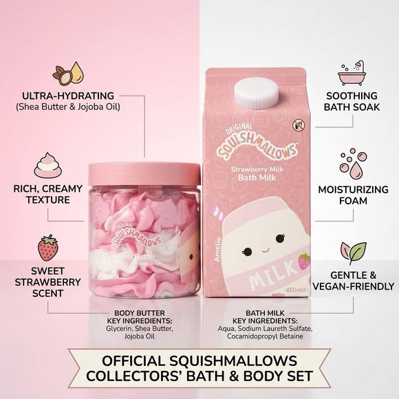 Squishmallows Strawberry Milk Body Butter & Bath Milk Set