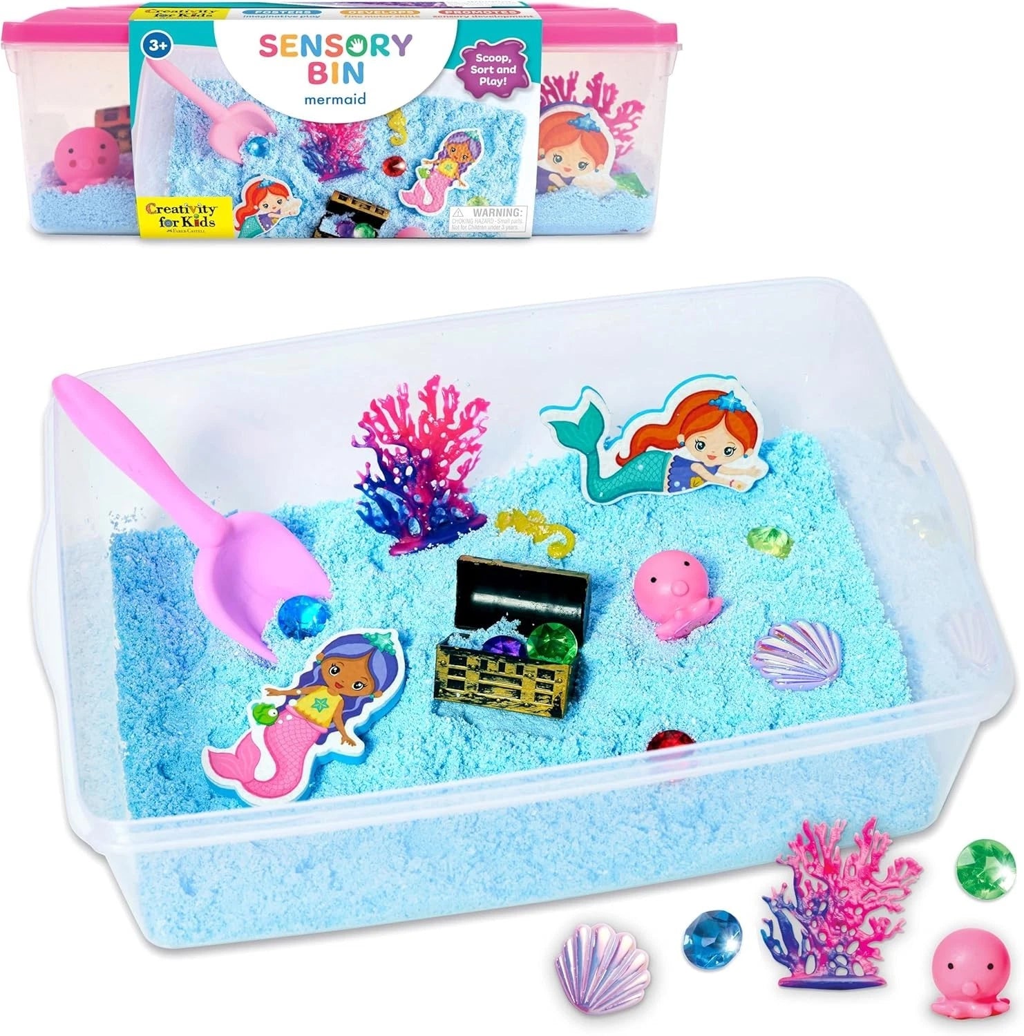Creativity for Kids Sensory Bin - Mermaid Theme | Toddler Sensory Play Kit with Sand, Mermaids, Treasure Chest & Ocean Toys | Educational Fine Motor Activity for Kids Ages 3+