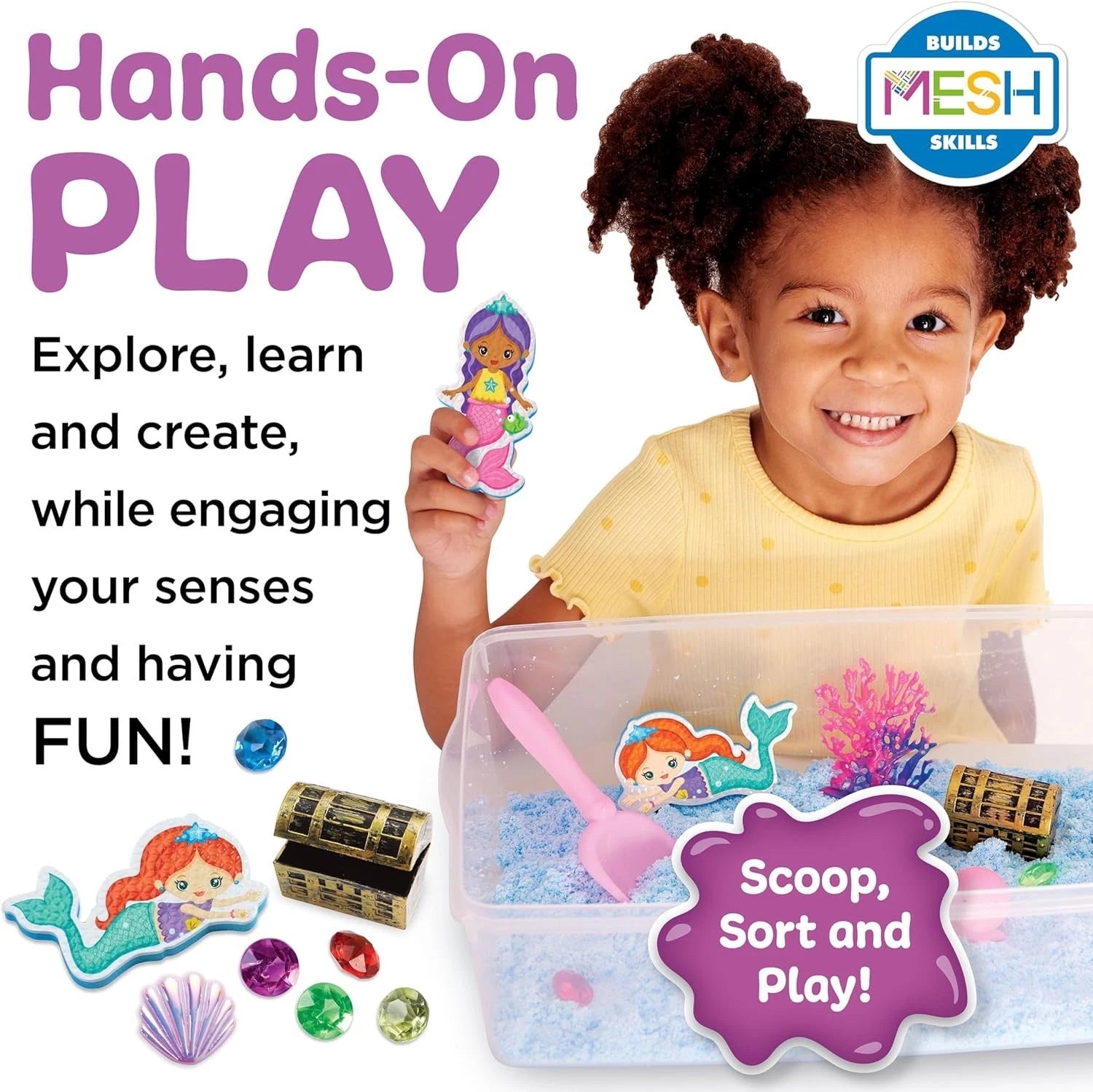 Creativity for Kids Sensory Bin - Mermaid Theme | Toddler Sensory Play Kit with Sand, Mermaids, Treasure Chest & Ocean Toys | Educational Fine Motor Activity for Kids Ages 3+ - 0