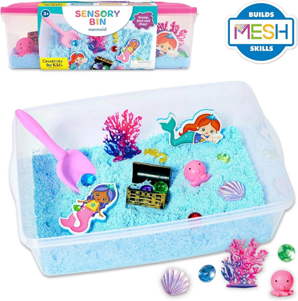 Creativity for Kids Sensory Bin - Mermaid Theme | Toddler Sensory Play Kit with Sand, Mermaids, Treasure Chest & Ocean Toys | Educational Fine Motor Activity for Kids Ages 3+