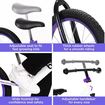 Bixe Pro Balance Bike 16" Aluminium Violet for Kids 3 to 7 Years - 0