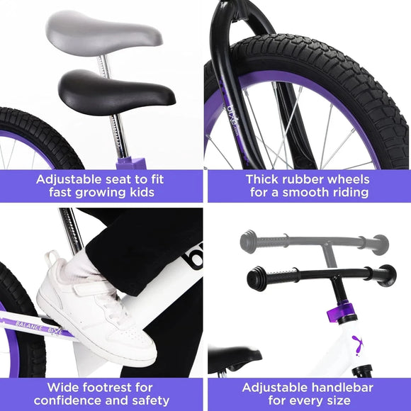 Bixe Pro Balance Bike 16" Aluminium Violet for Kids 3 to 7 Years