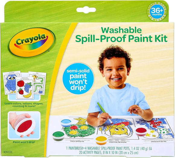 Crayola Spill-Proof Washable Paint Set for Kids 3+ | No-Drip Mess-Free Art Kit with Brush & 20 Activity Pages