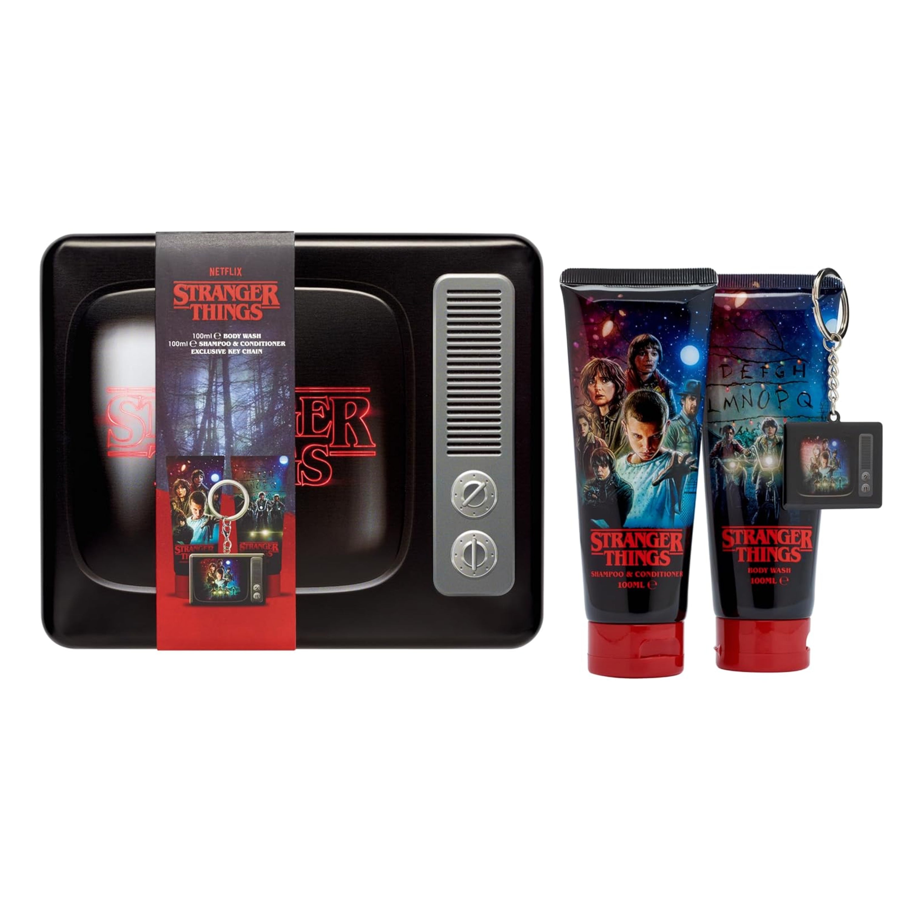 Stranger Things TV Tin Gift Set – Body Wash, Shampoo & Conditioner, Keychain