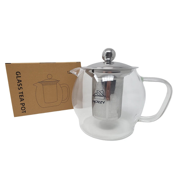 Glass Teapot Steel Infuser & Lid Heat Resistant Borosilicate Loose Tea 1200ml