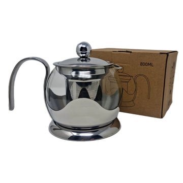 Glass Teapot Steel Infuser & Lid Heat Resistant Borosilicate Loose Tea 800ml - 0