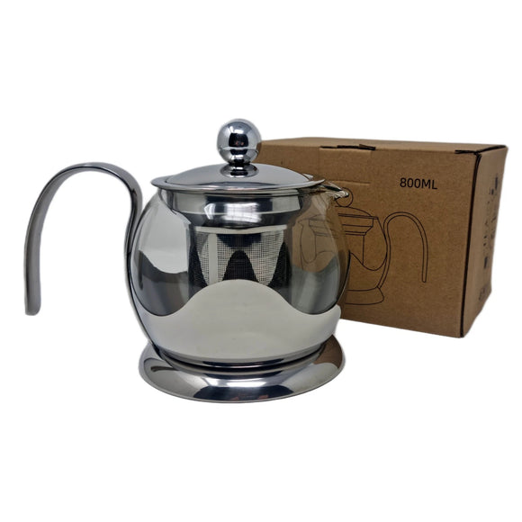 Glass Teapot Steel Infuser & Lid Heat Resistant Borosilicate Loose Tea 800ml