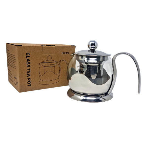 Glass Teapot Steel Infuser & Lid Heat Resistant Borosilicate Loose Tea 800ml