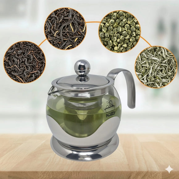 Glass Teapot Steel Infuser & Lid Heat Resistant Borosilicate Loose Tea 800ml