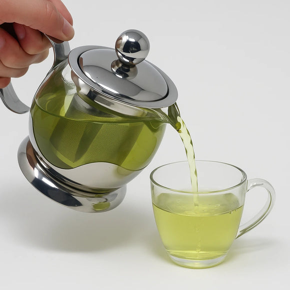 Glass Teapot Steel Infuser & Lid Heat Resistant Borosilicate Loose Tea 800ml
