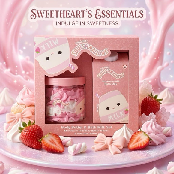 Squishmallows Strawberry Milk Body Butter & Bath Milk Set
