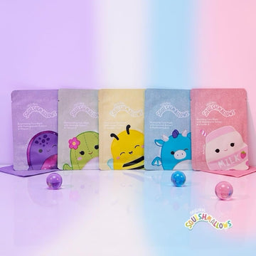 Squishmallows Face Mask Gift Set with 5 Sheet Masks, Headband, Cosmetic Bag & Charm - 0