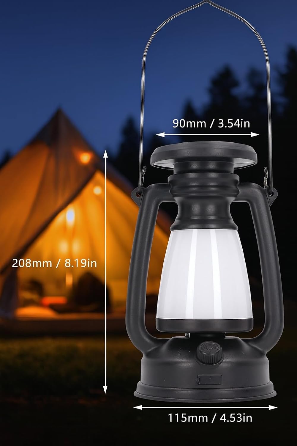 Vintage Camping Lantern Stepless Dimmable Rechargeable Solar Powered