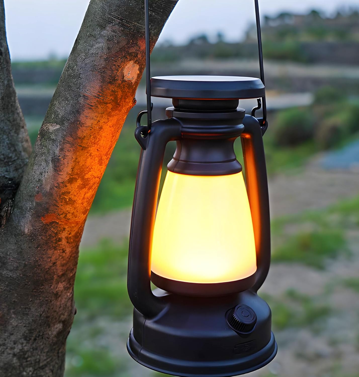 Vintage Camping Lantern Stepless Dimmable Rechargeable Solar Powered