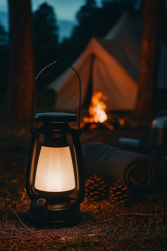 Vintage Camping Lantern Stepless Dimmable Rechargeable Solar Powered