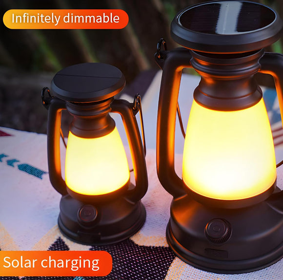 Vintage Camping Lantern Stepless Dimmable Rechargeable Solar Powered