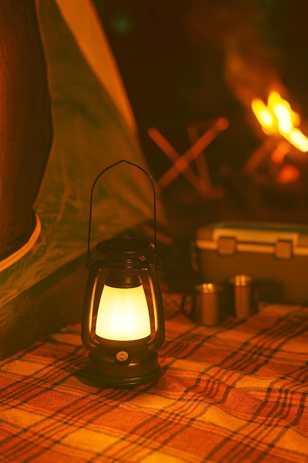 Vintage Camping Lantern Stepless Dimmable Rechargeable Solar Powered