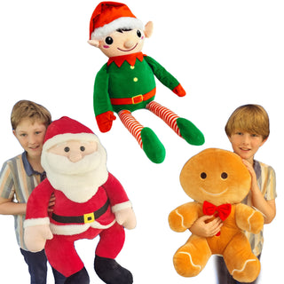Christmas Extra Large Festive Plush - 100cm Santa, 60cm Green Elf & 50cm Gingerbread Man