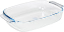 Pyrex clear borosilicate glass rectangular roaster measuring 30 x 20cm with integrated easy-grip handles