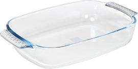 Pyrex clear borosilicate glass rectangular roaster measuring 30 x 20cm with integrated easy-grip handles