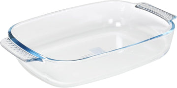 Pyrex clear borosilicate glass rectangular roaster measuring 30 x 20cm with integrated easy-grip handles