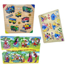 Wooden Puzzle Set of 3 Basic EASY Puzzles Snow White, Princess and Trains-1