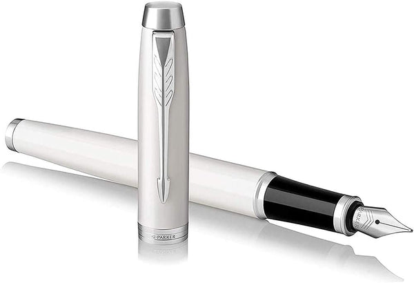 Parker IM Fountain Pen | White Lacquer | Medium Nib | Gift Box | 2 x Black Refill