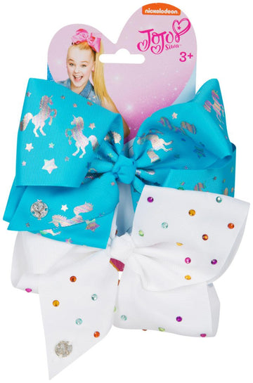 JoJo Siwa Double Bow Set with white turquoise unicorn stars hair bows for girls