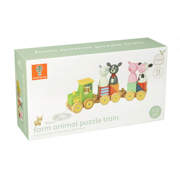 Wooden Tractor Puzzle Train Toy – Farm Animal Push and Pull Along Toys  1 - 3 Year Old