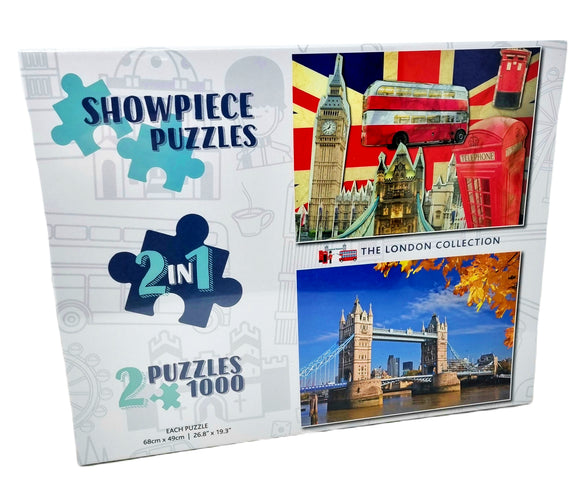 London - Tower Bridge and Collage of London Landmarks 2 x 1000 Piece Jigsaw Puzzle Collection