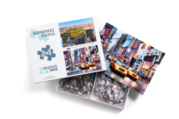 New York Jigsaw Puzzle - Iconic yellow taxi and Central Park from above 2 x 1000 Piece Collection