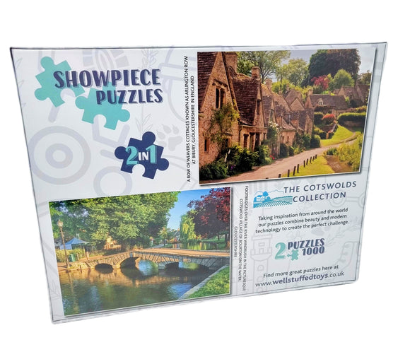 Cotswolds Arlington Row at Bibury and Footbridge over the river Windrush in Burton 2 x 1000 Piece Jigsaw Puzzle Collection-