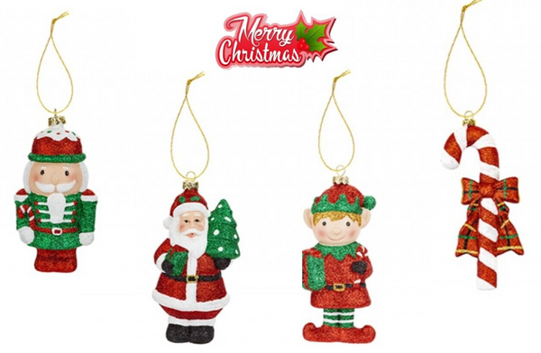 Christmas Decorations Hand Painted Glitter Santa Elf Candy Nutcracker Set of 4