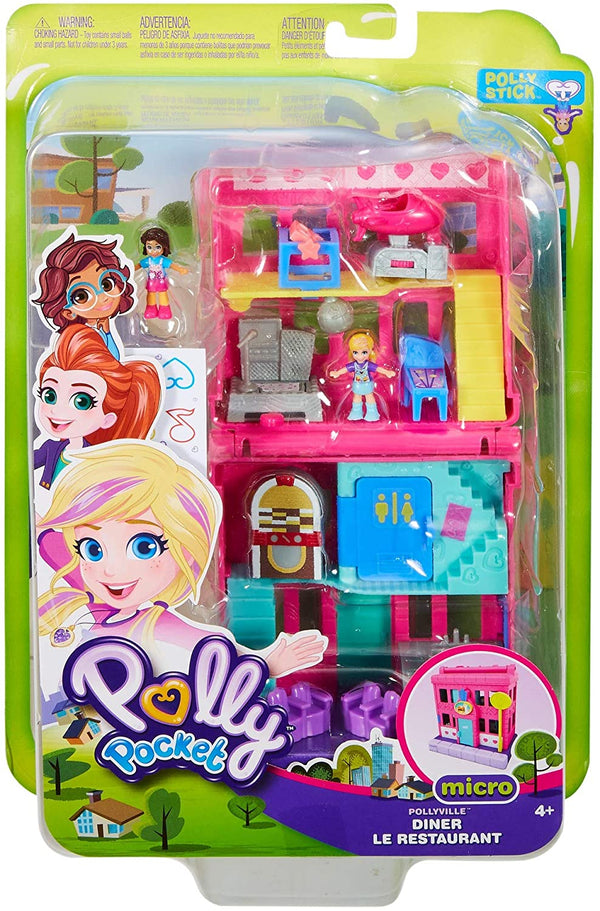 Box Damaged Polly Pocket GGC30 Pollyville Diner with 4 Floors, 2 Dolls and 5 Accessories