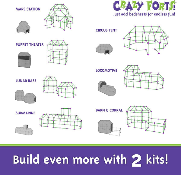 Crazy Forts - Fort Den Building Kit for Kids (69 pieces) - Indoor or Outdoor STEM Playhouse Construction Toy