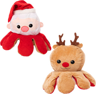 LARGE 50cm Christmas Reversible Octopus - 3 Designs - Elf, Santa, Snowman & More