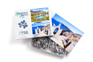 Greece - Santorini landscape and Oia Town Assos village, Kefalonia Island 2 x 1000 Piece Collection - 0