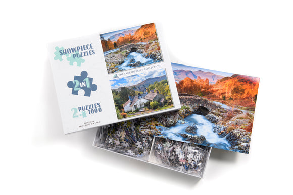 The Lakes Jigsaw Puzzle and - Autumn at Ashness Bridge and Grasmere Cottage 2 x 1000 Piece Collection (Lake District)